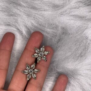 Elegant Vintage Silver Crystal Floral Screw on Earrings